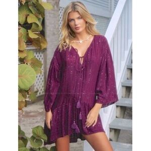PilyQ PQ Swim Angelica Sequined Tunic Burgundy Sangria NEW NWT SZ M/L